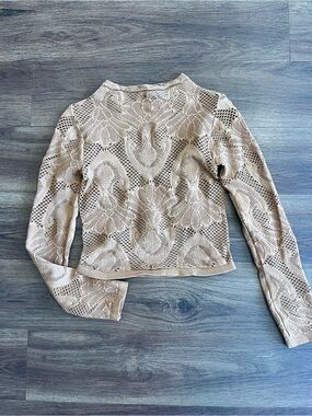 By Together Beige Crochet Long-Sleeve Top